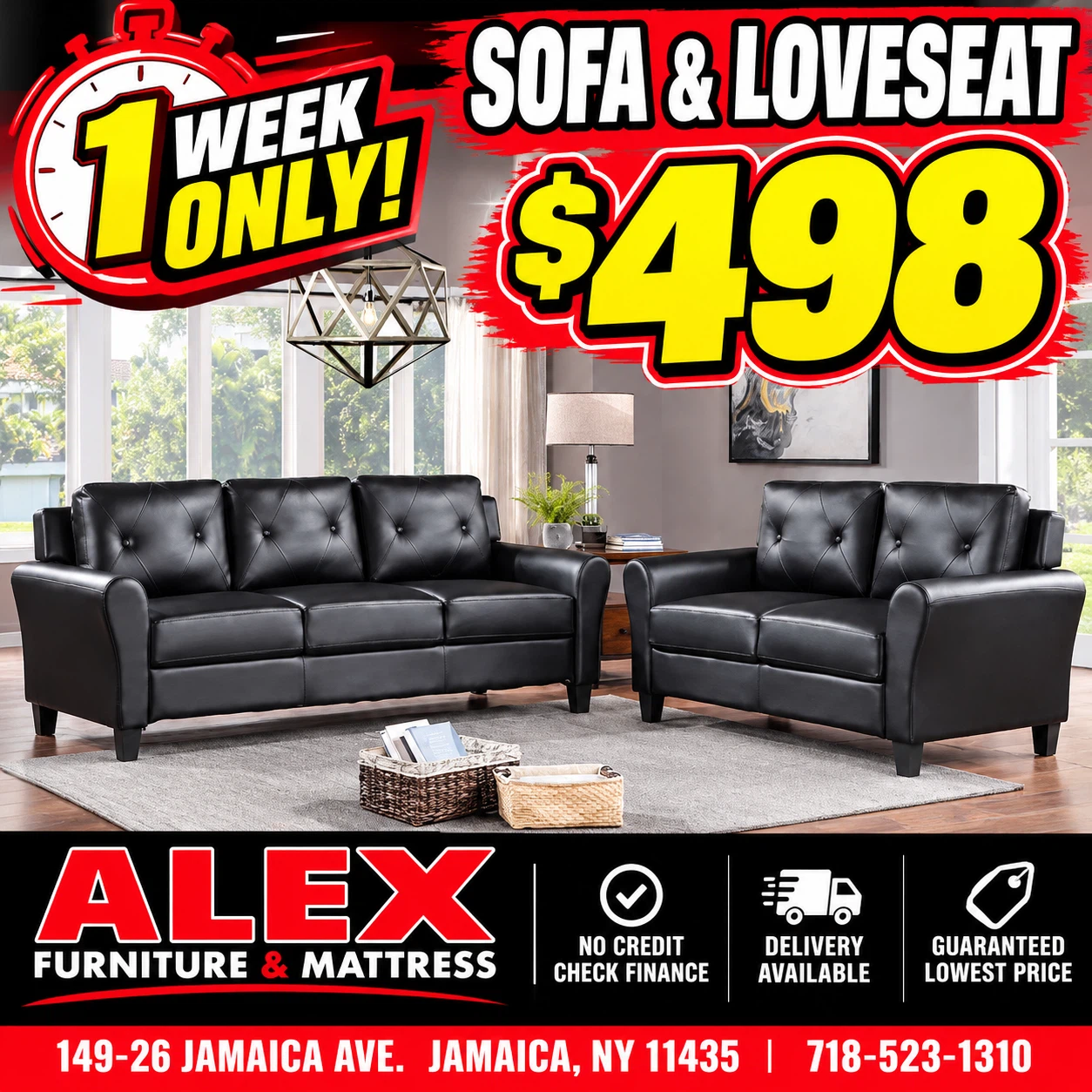 Black Sofa and Loveseat Set