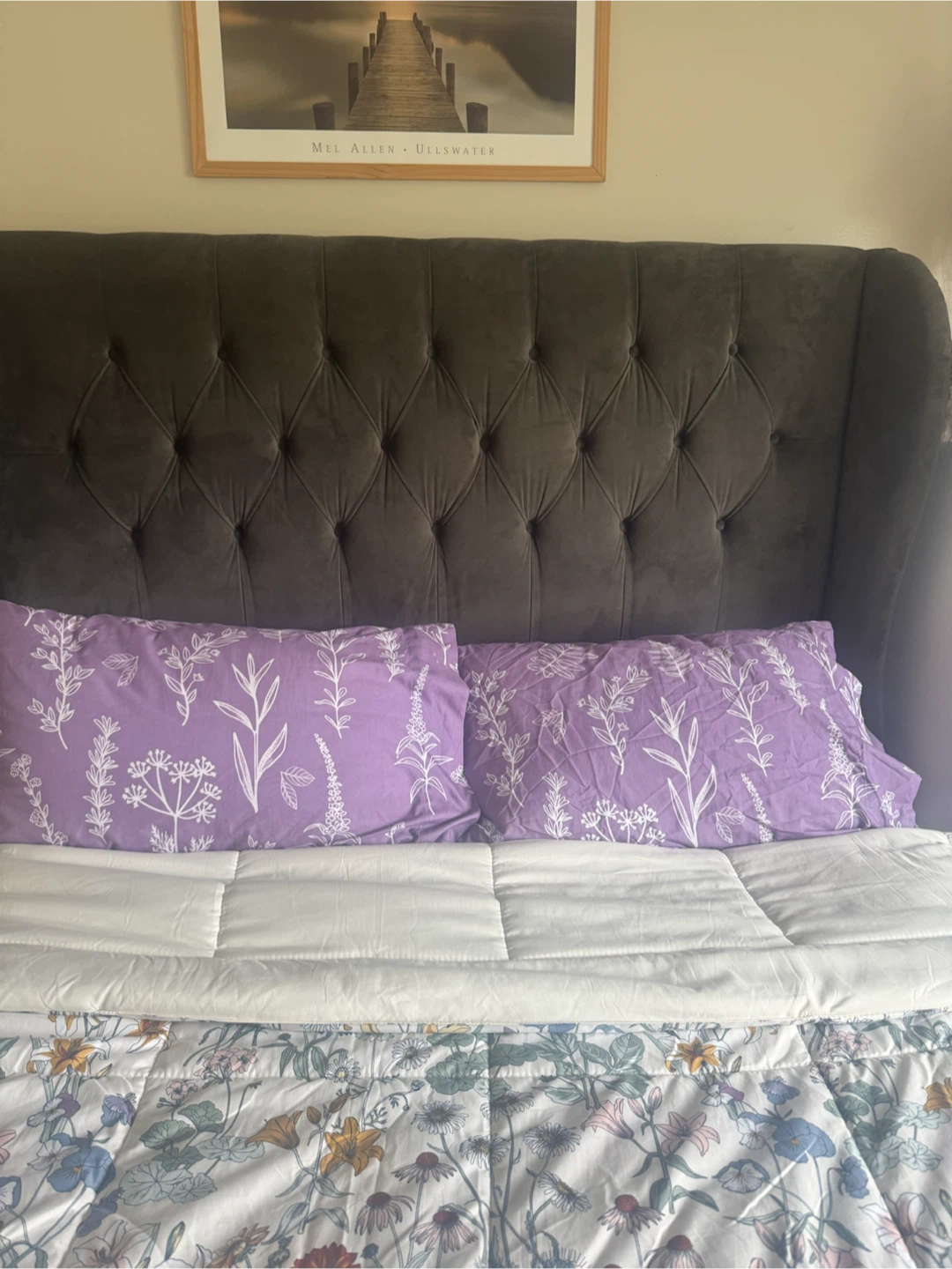 Dark Grey Velvet Tufted Headboard