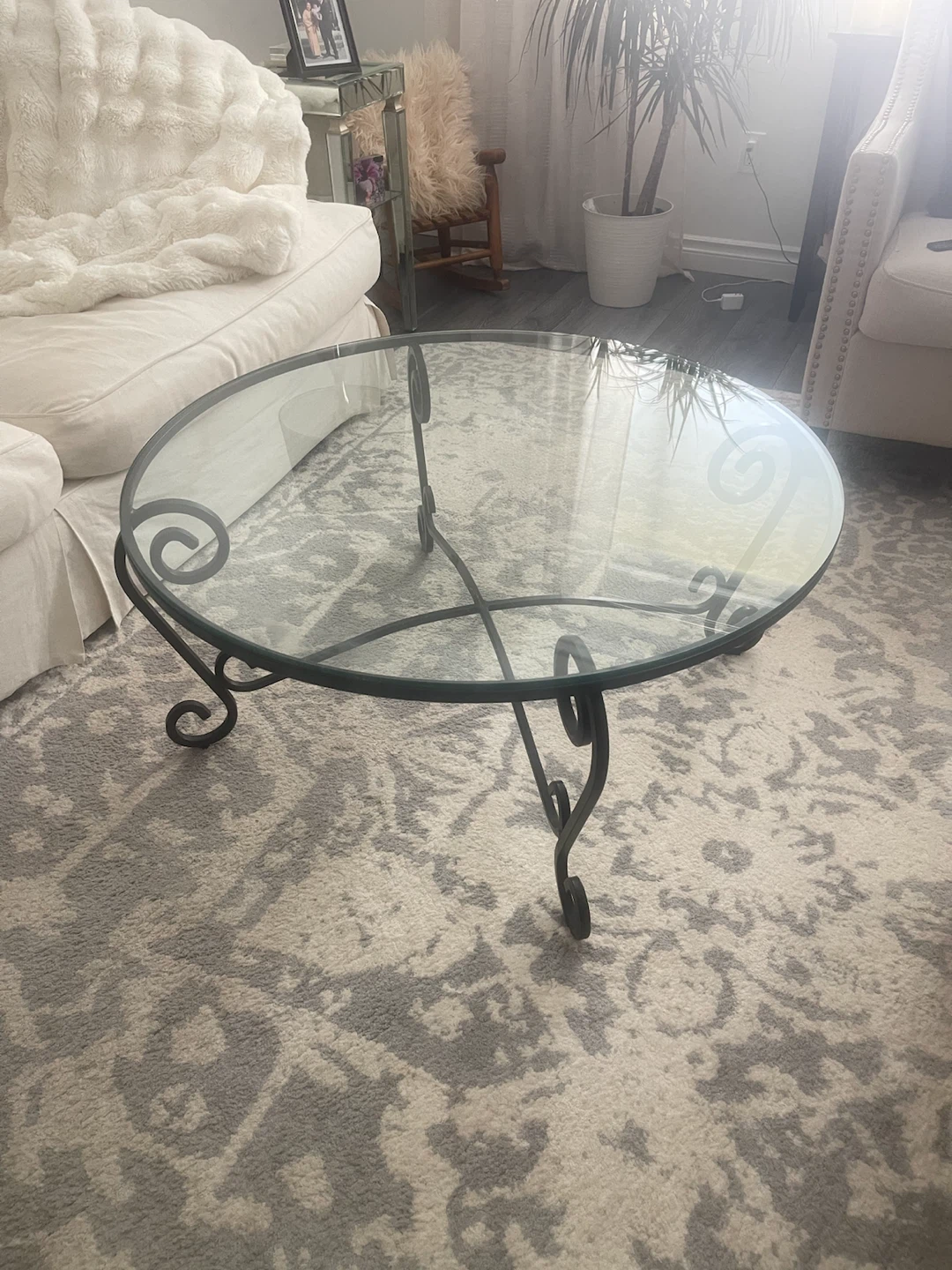 Round glass rod iron Coffee table