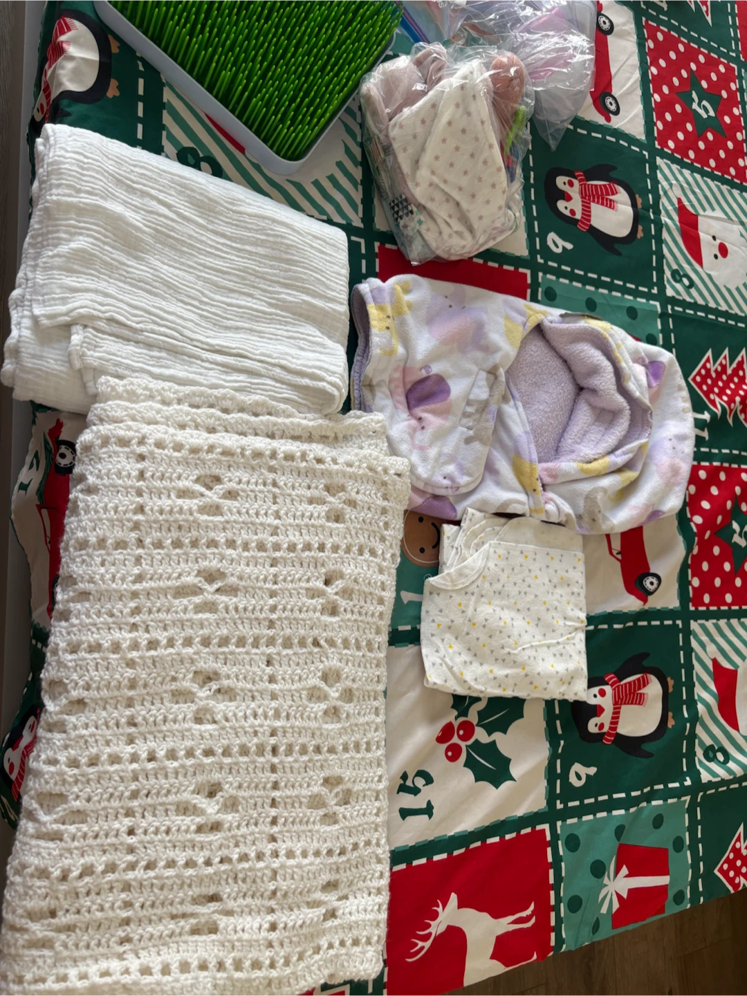 Baby items bundle including blankets and bottles