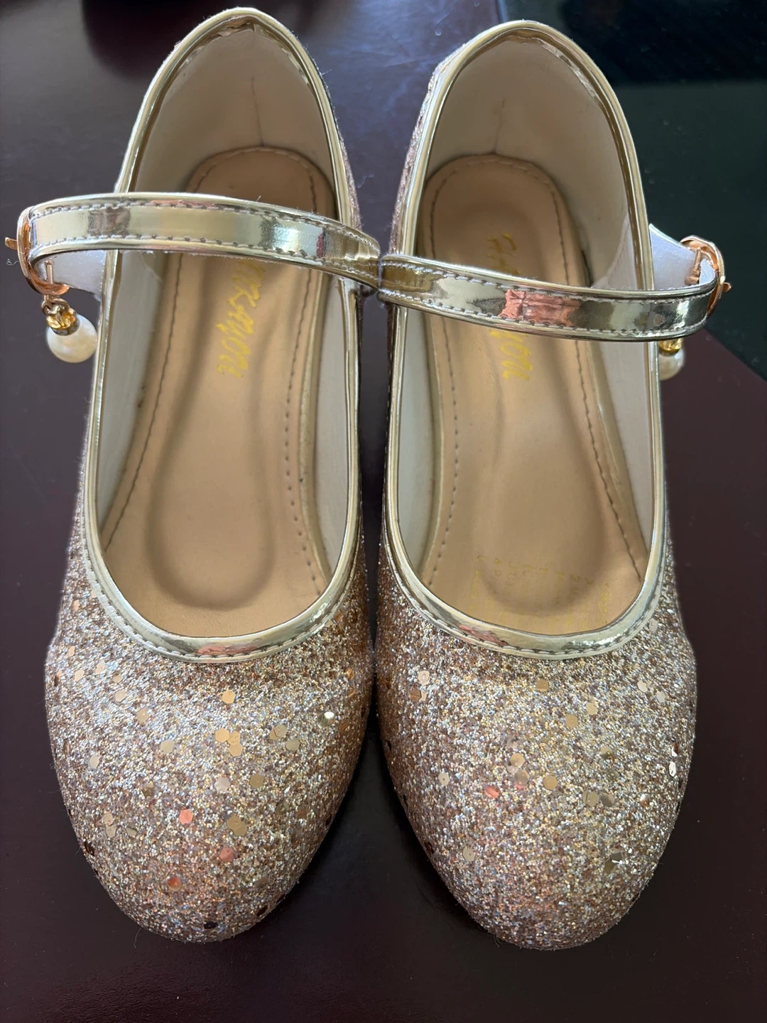 Girls Gold Glitter Dress Shoes Size 31