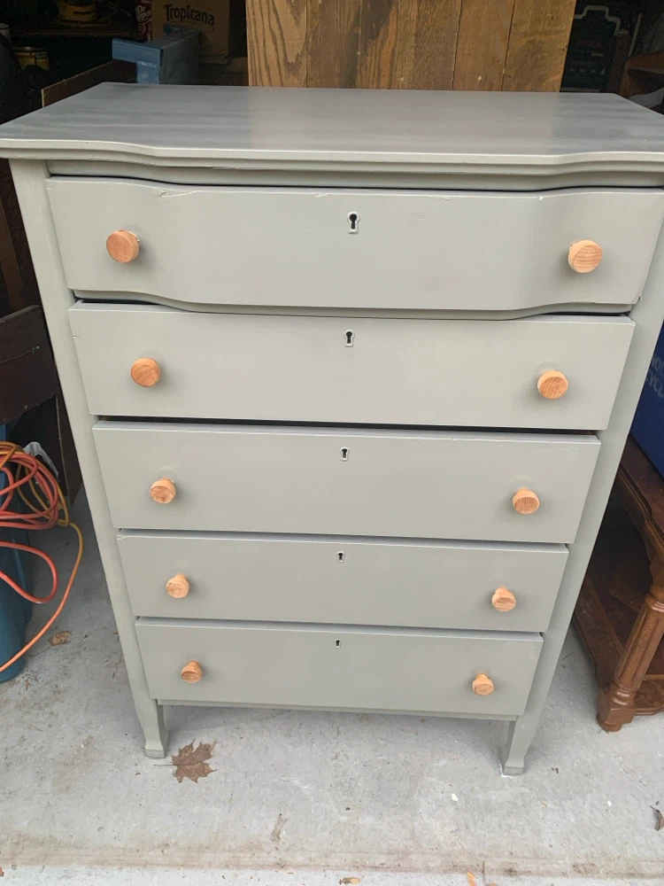 Grey Painted Five-Drawer Dresser
