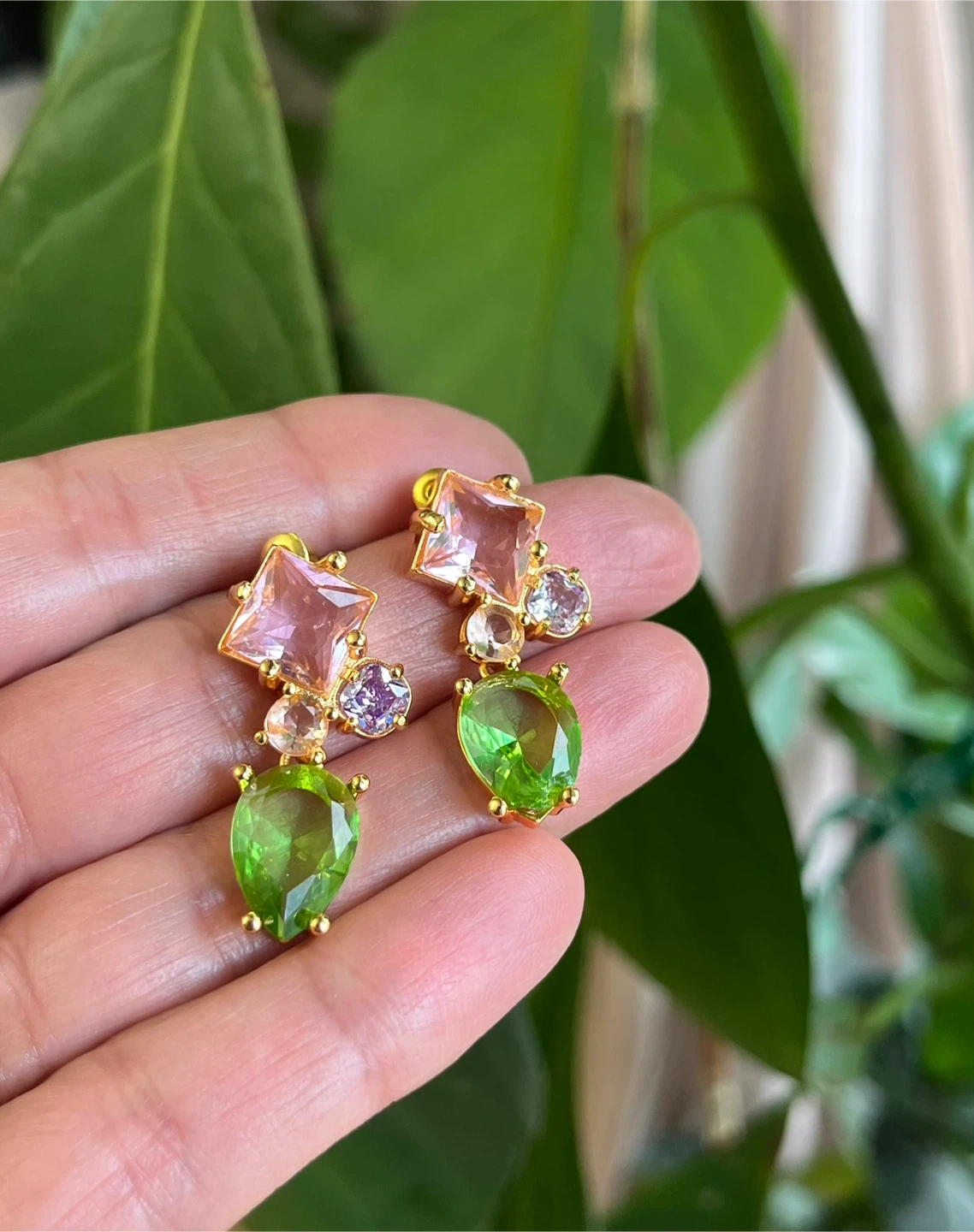 Multicoloured Stone Drop Earrings