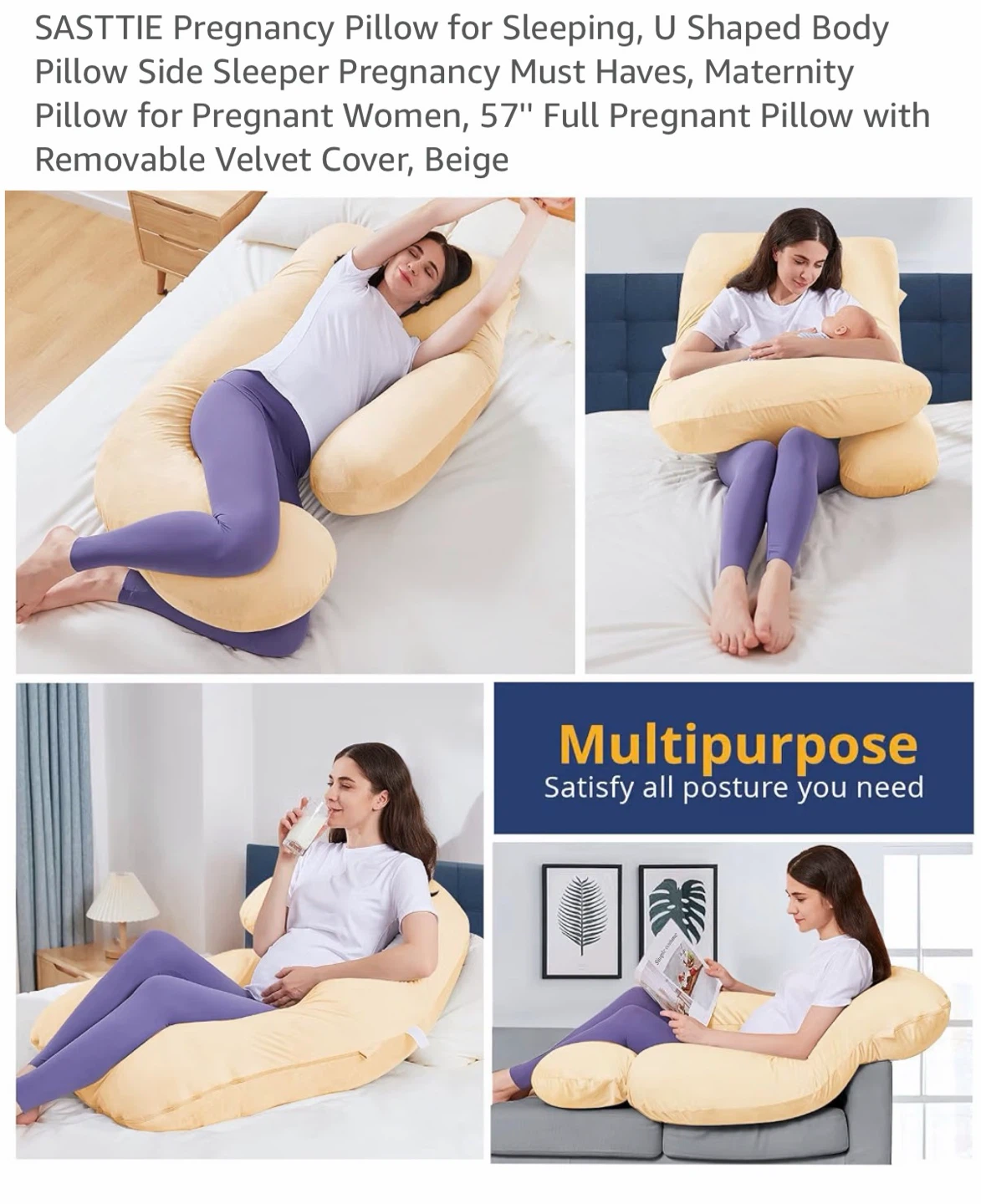 U-Shaped Pregnancy Body Pillow, Beige - photo 3