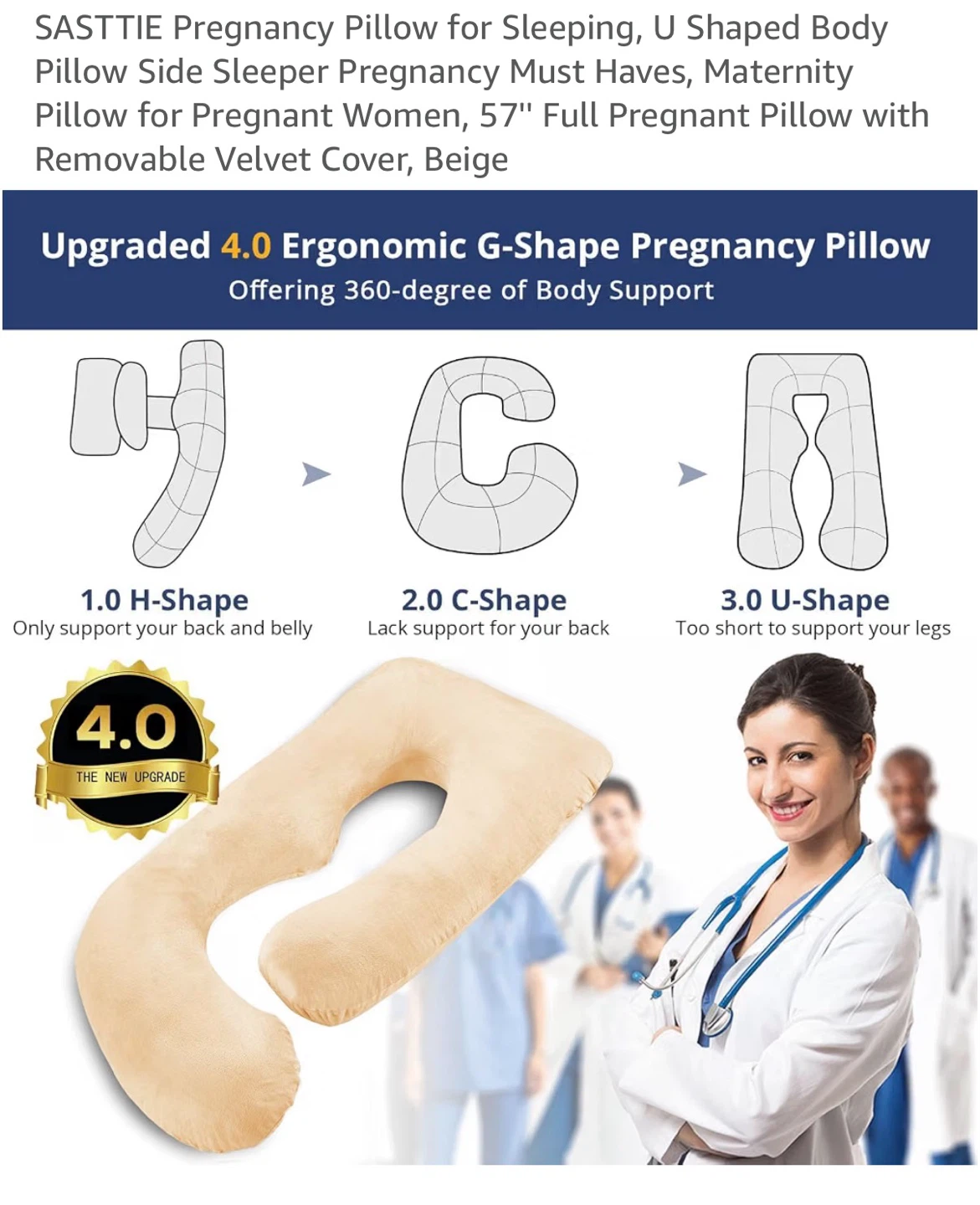 U-Shaped Pregnancy Body Pillow, Beige - photo 5