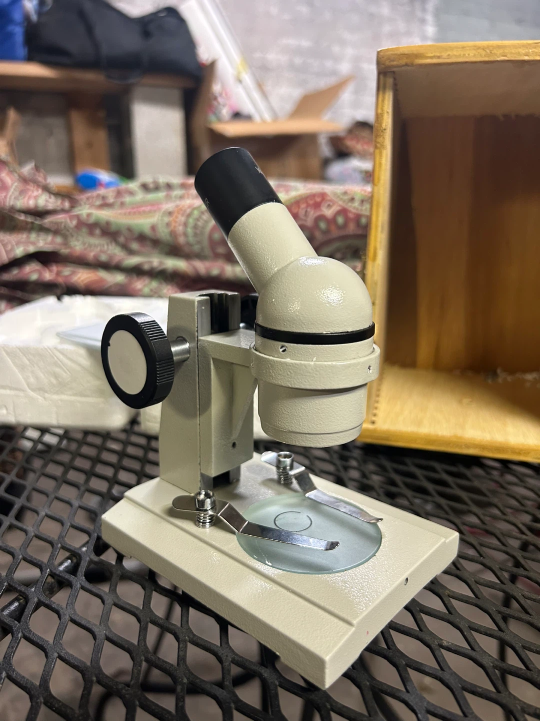 Vintage Monocular Microscope with Wooden Storage Case