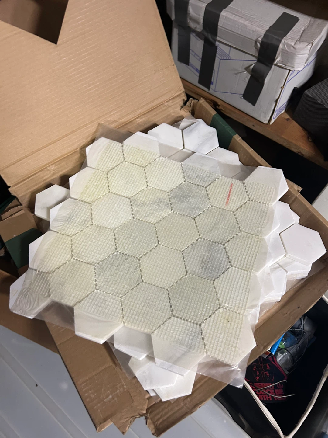 White /Gray Carrera Marble Hexagon Mosaic Tiles - photo 2