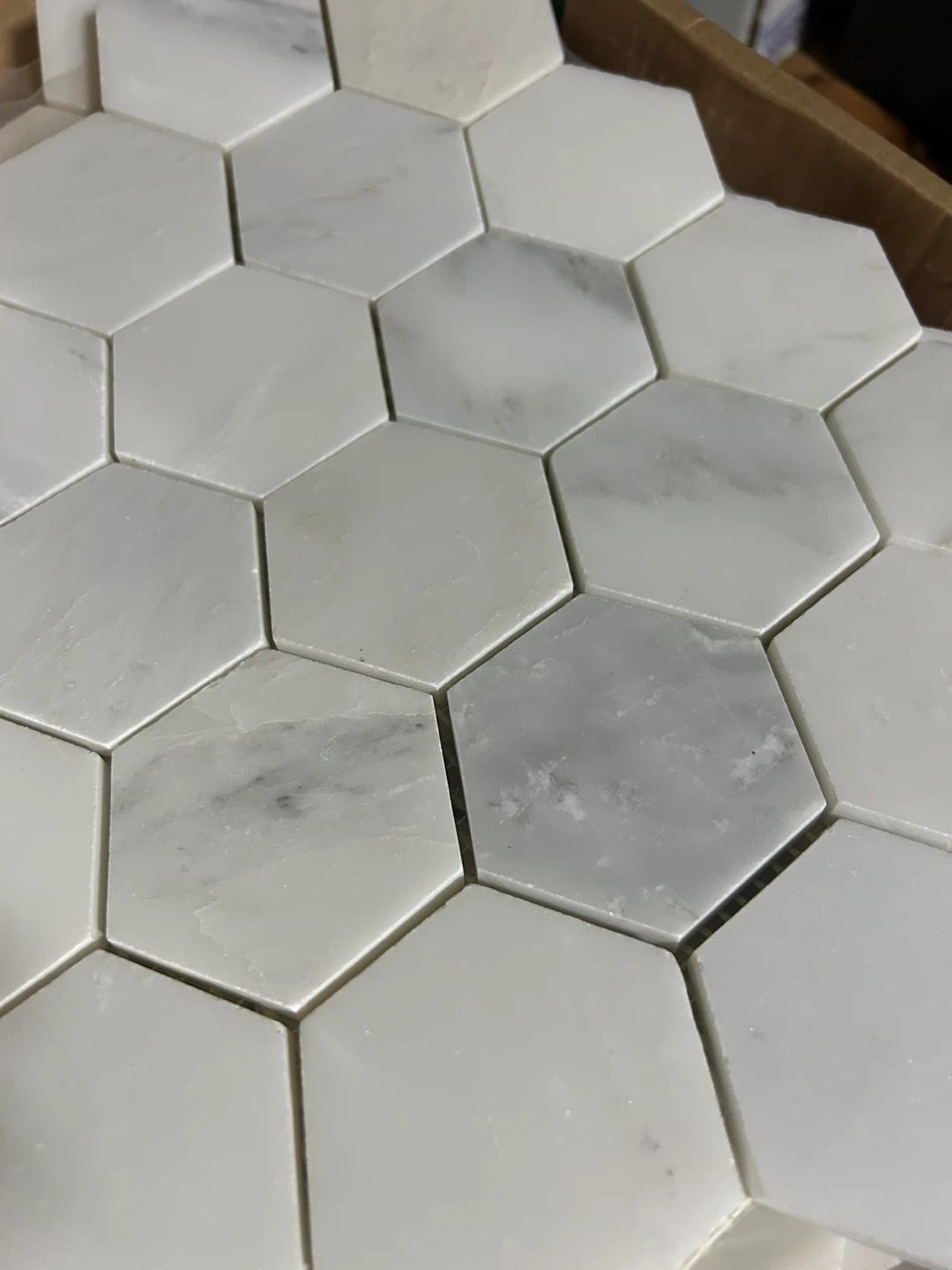 White /Gray Carrera Marble Hexagon Mosaic Tiles - photo 3