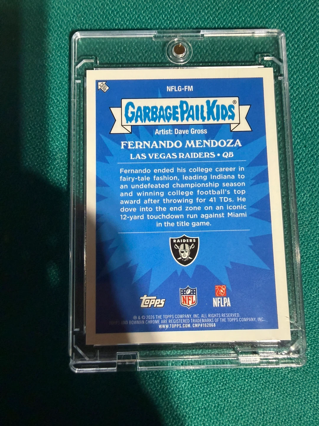 2026 Garbage Pail Kids Musical Mendoza Fernando Mendoza Card - photo 2