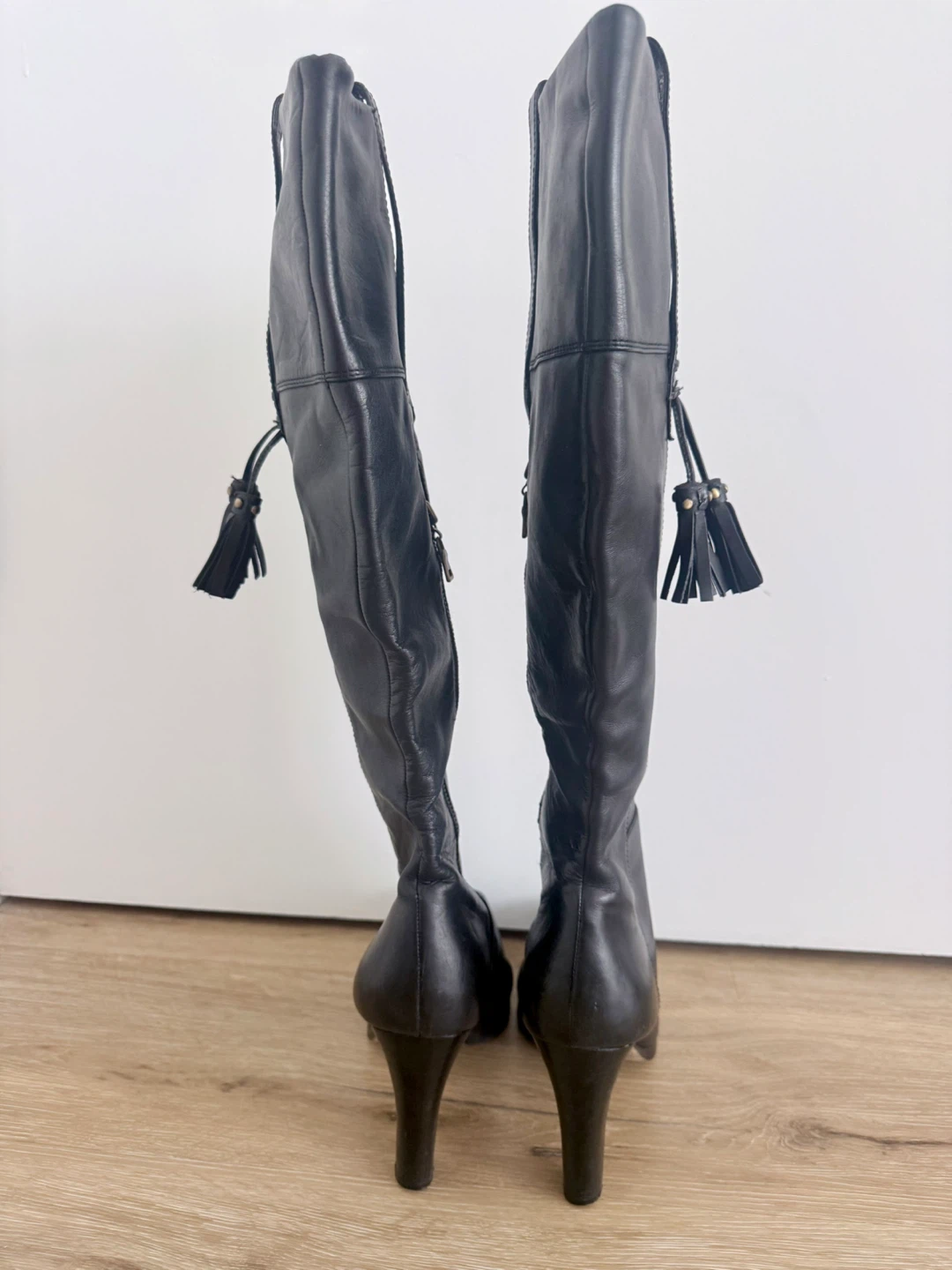 Nine West Black Leather Knee High Heeled Boots Size 9.5M - photo 4