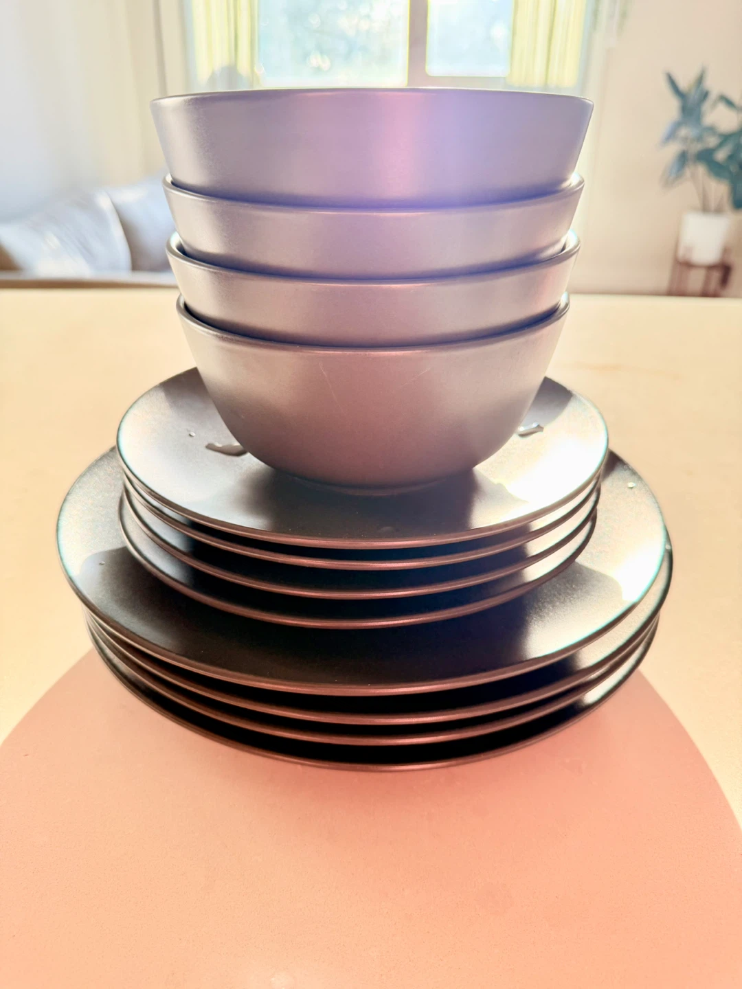 Set of Matte Gray Bowls and Plates