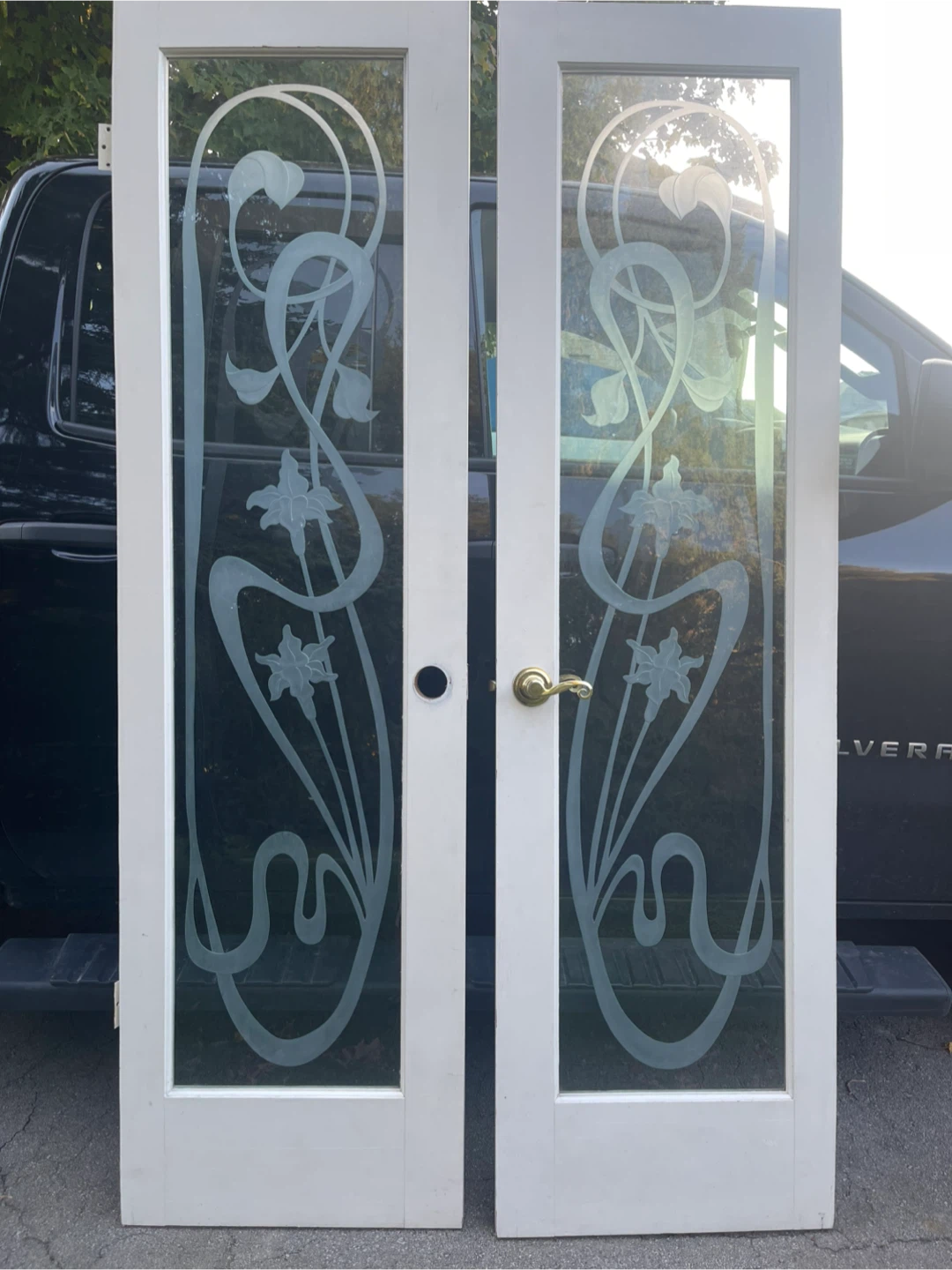 Two Etched Glass Interior french Doors