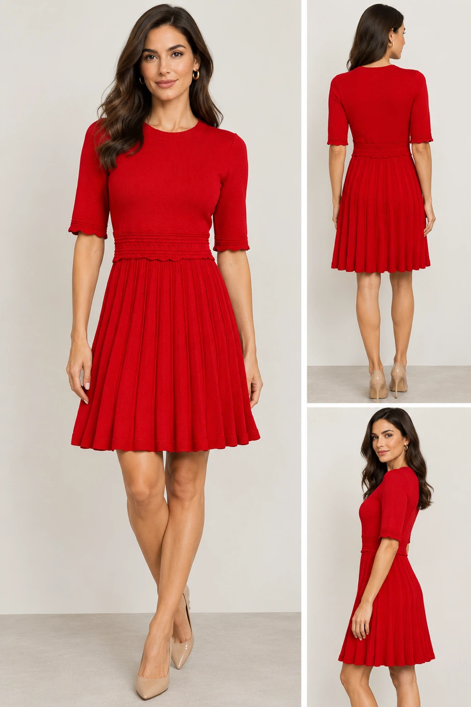 Ted Baker Red Pleated Knit Dress Size S