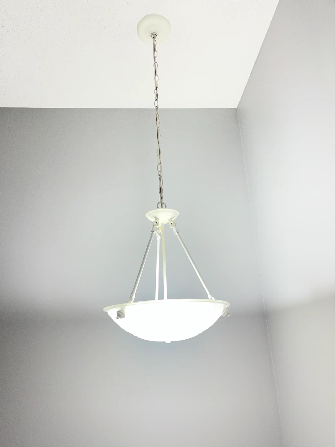 White Pendant Light with Frosted Glass Bowl