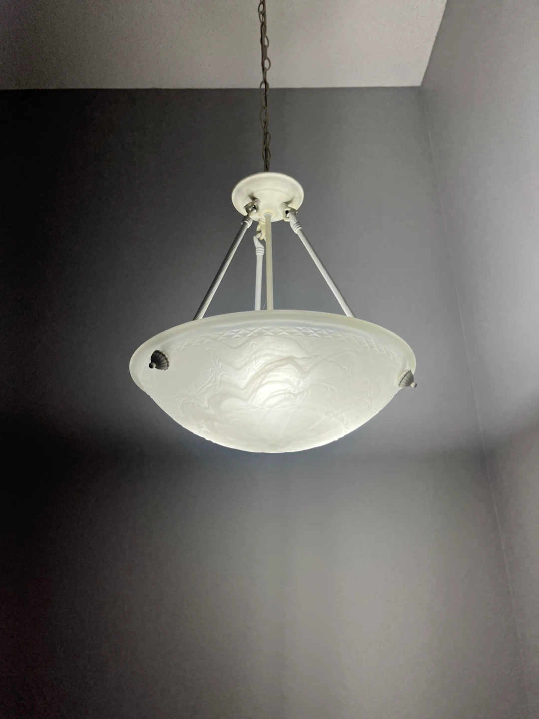 White Pendant Light with Frosted Glass Bowl - photo 2