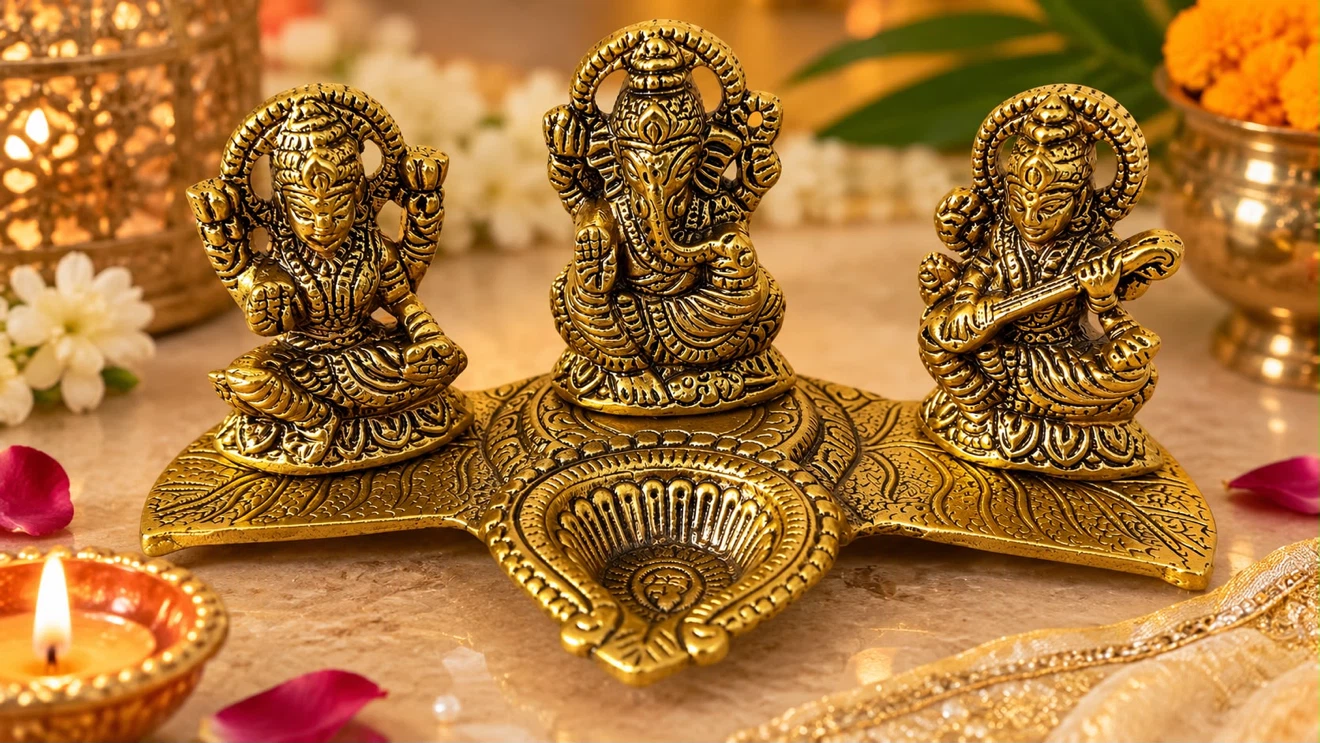 Ganesh Laxmi Saraswati Idol Diya