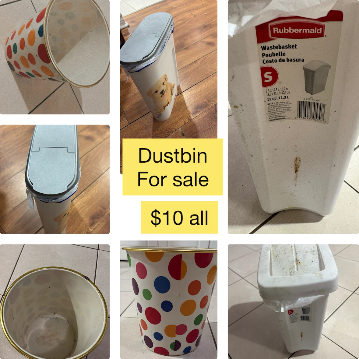 Rubbermaid Small Wastebasket and Polka Dot Bin