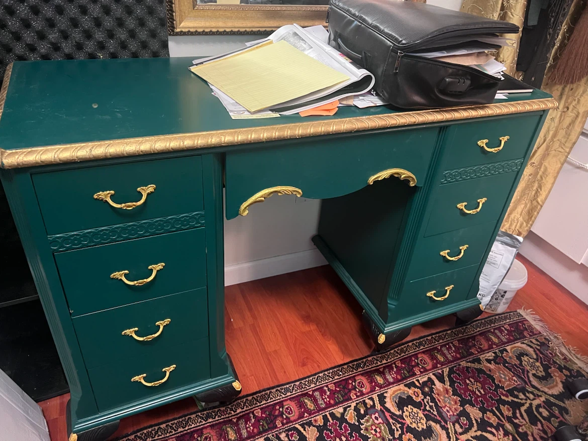 Vintage Green and Gold Desk