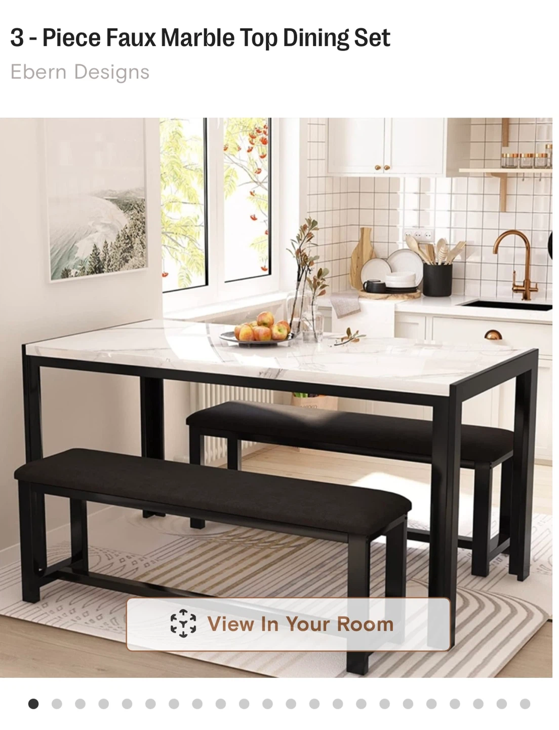 Ebern Designs 3-Piece Faux Marble Dining Set - photo 3