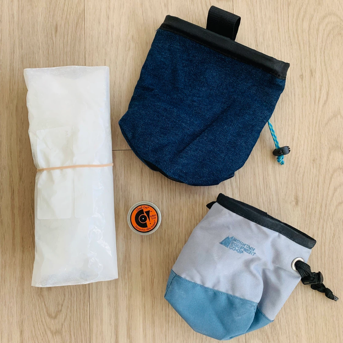 2 x Chalk Bags + Chalk + Climbers Lotion Bar