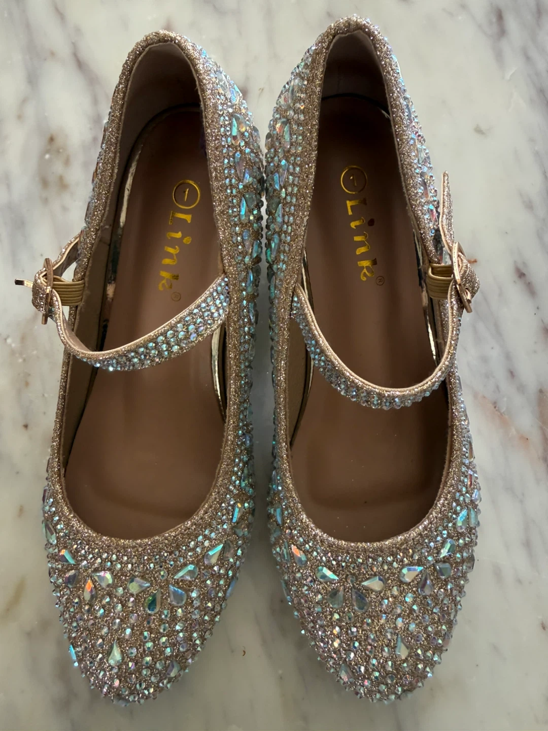 Olink Gold Rhinestone Mary Jane Shoes