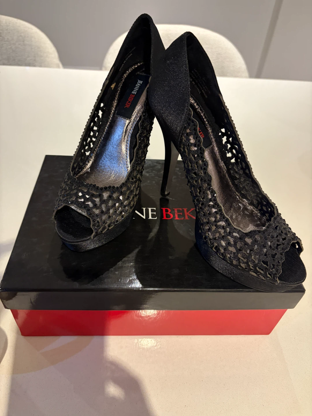Jeanne Beker Black Peep-Toe Heels