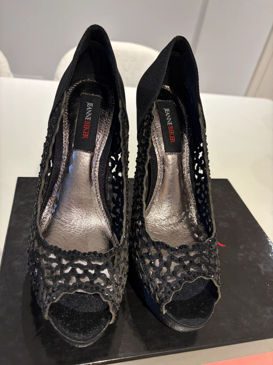 Jeanne Beker Black Peep-Toe Heels - photo 2