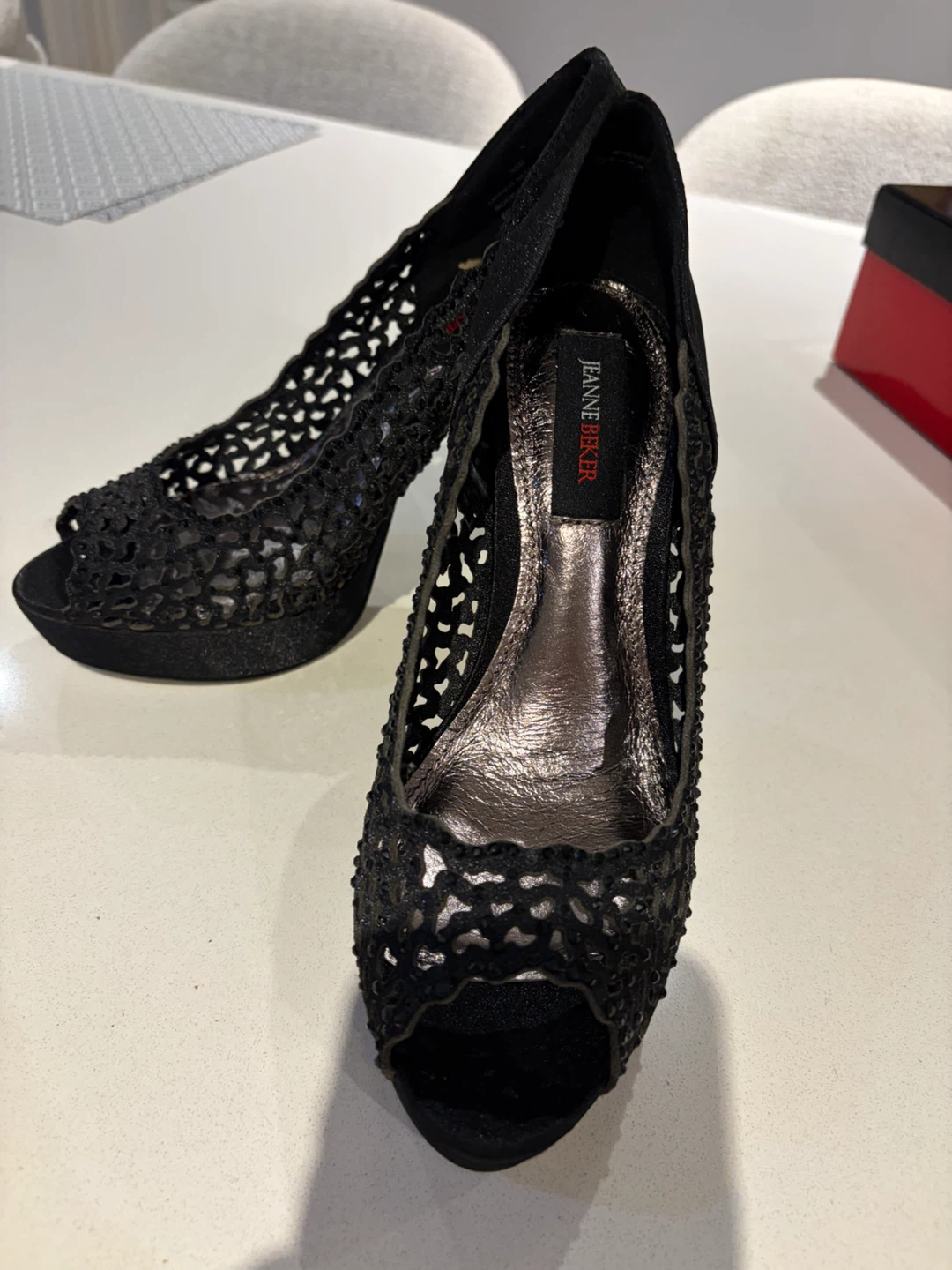 Jeanne Beker Black Peep-Toe Heels - photo 5