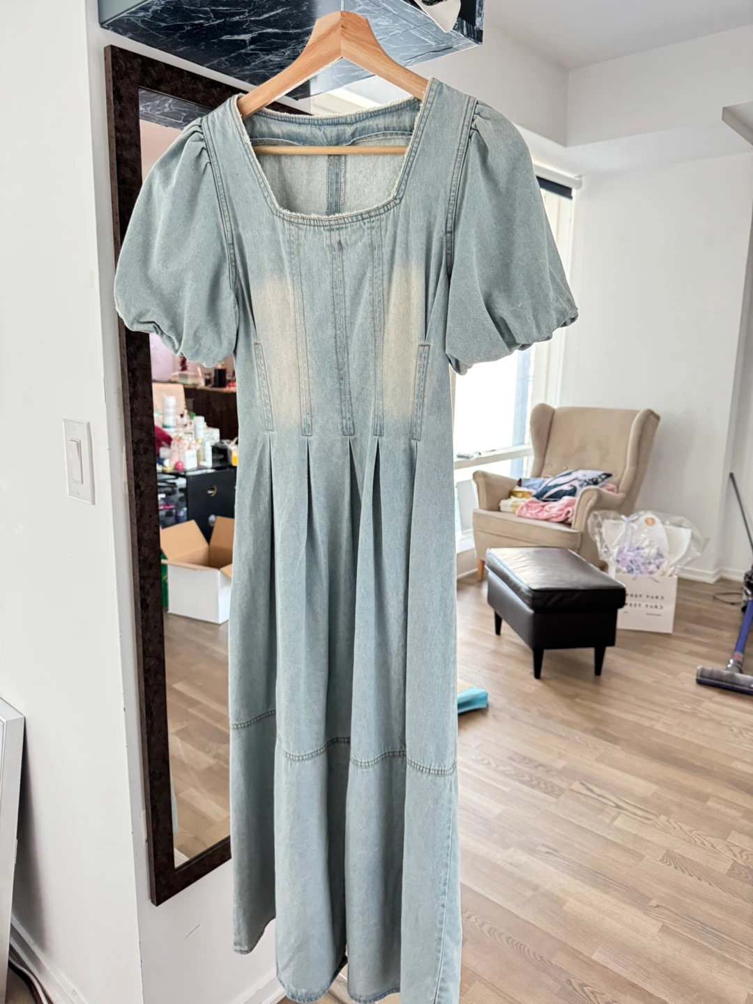 European mid century dress light wash denim dress - photo 2
