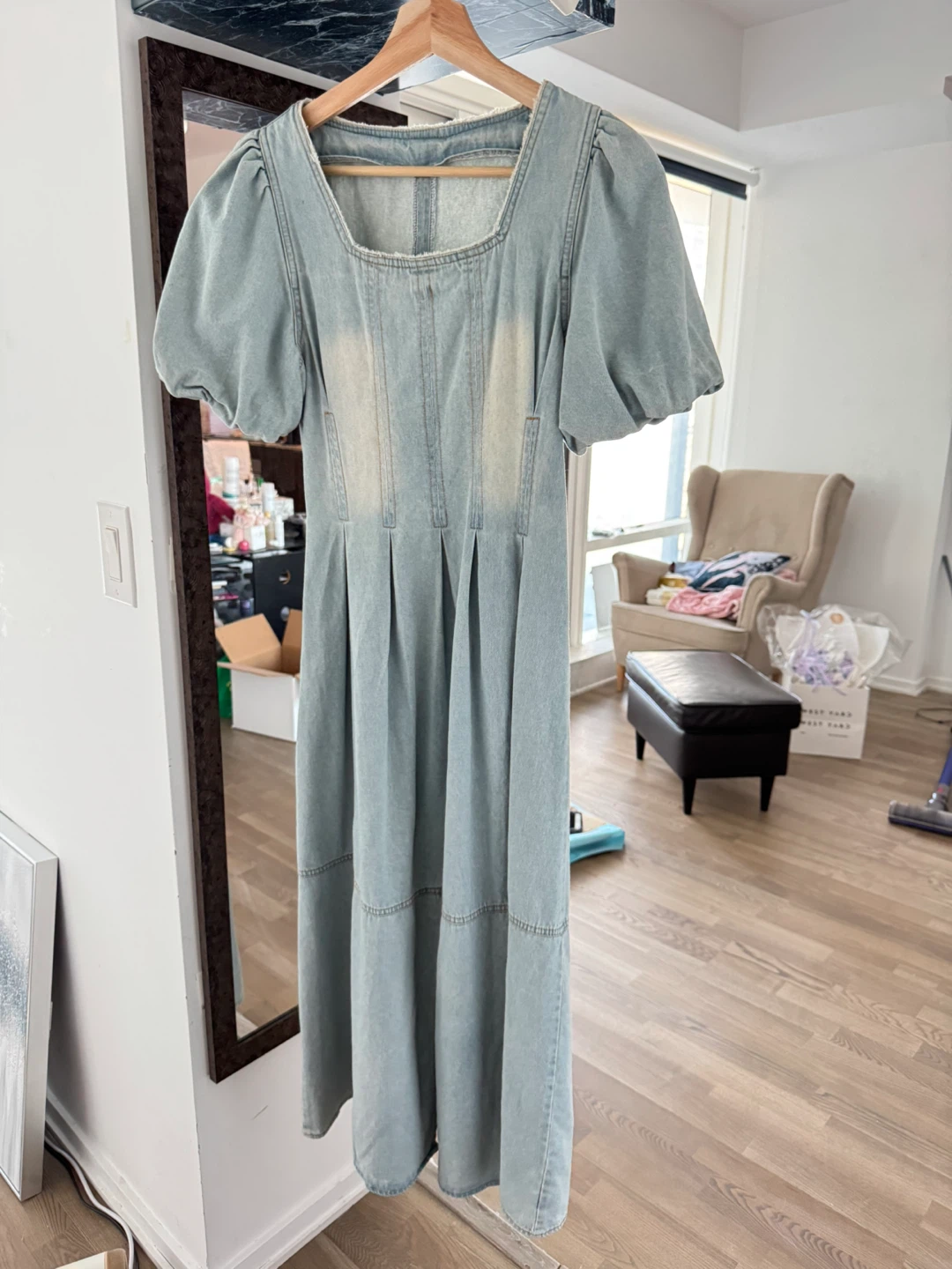European mid century dress light wash denim dress - photo 3