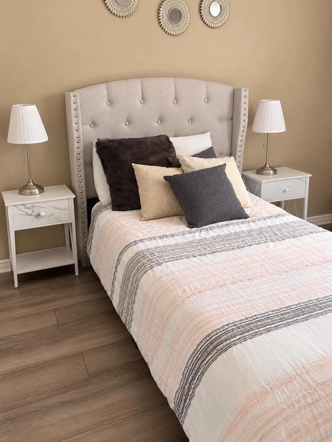Single bed and side tables