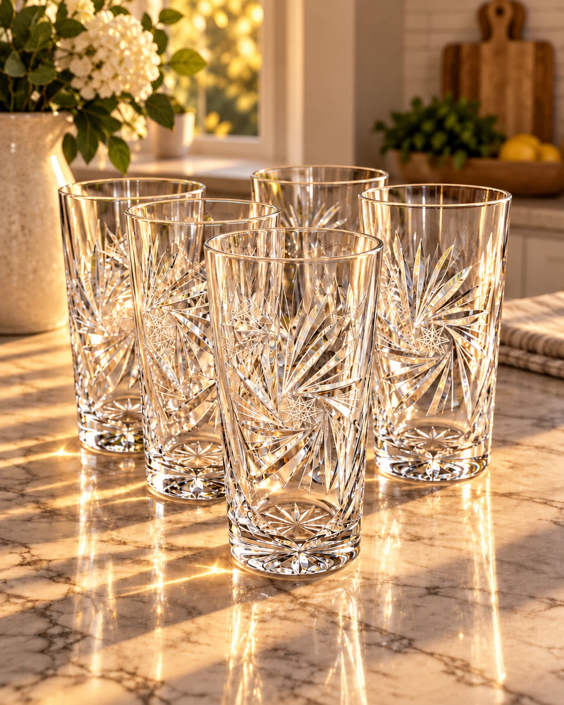 Set of 5 Crystal Highball Glasses