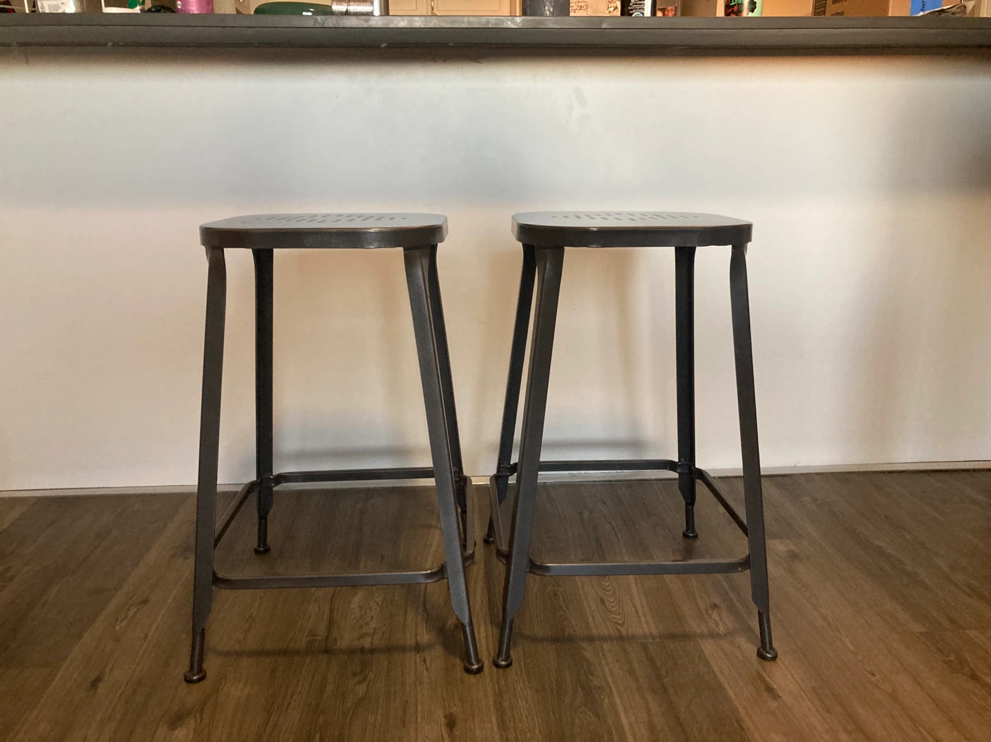 Set of Two Industrial Metal Bar Stools