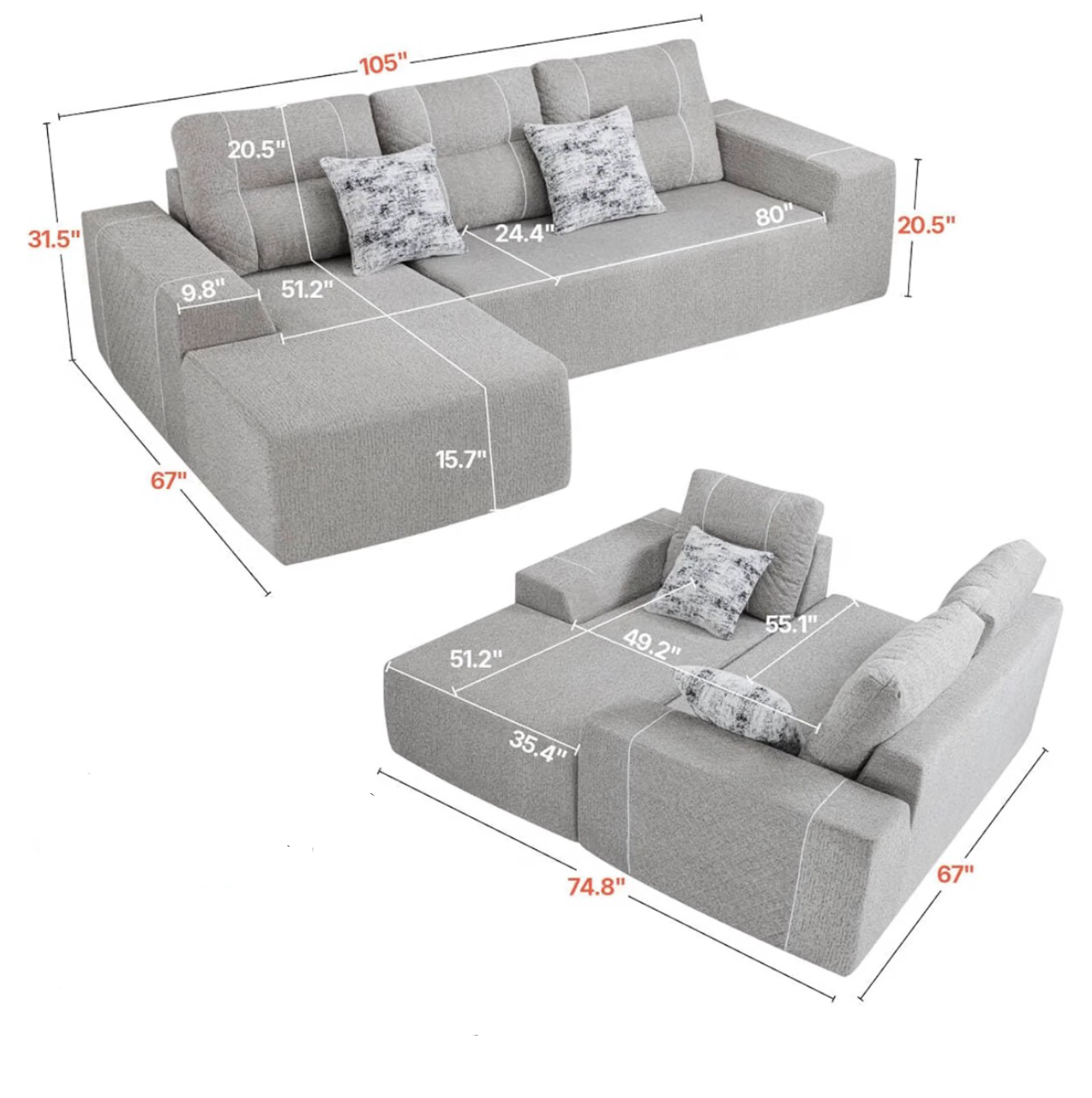 Modern Light Grey Sectional Sofa - photo 4
