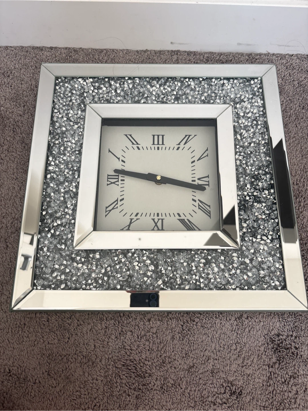 Square Mirrored Crushed Diamond Wall Clock