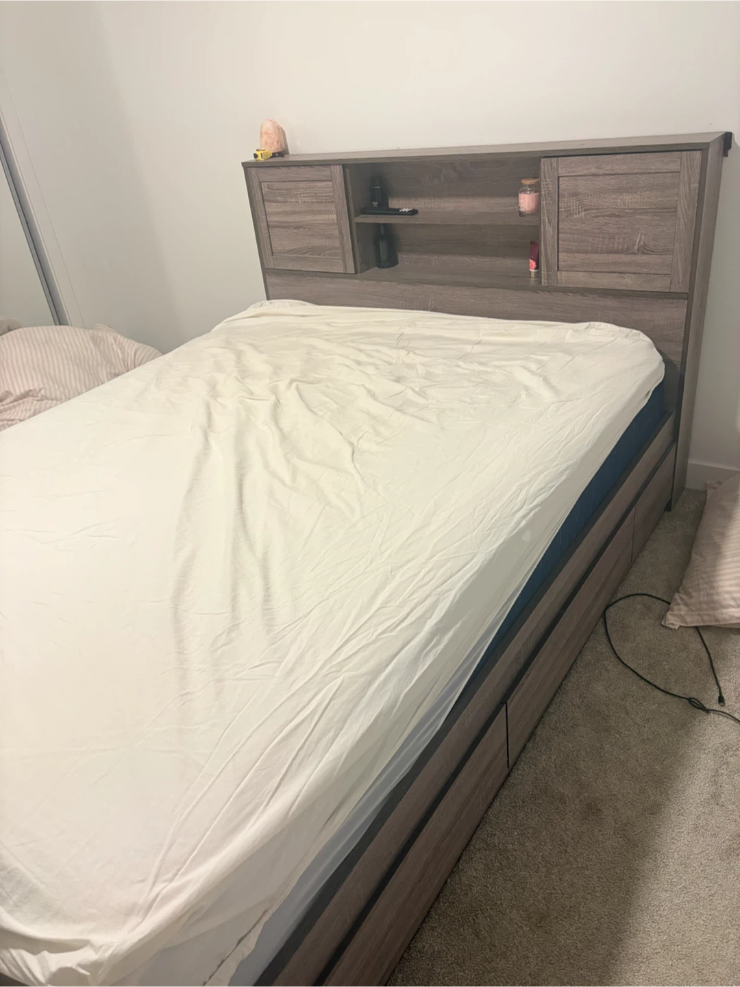 Queen size bed frame with storage headboard
