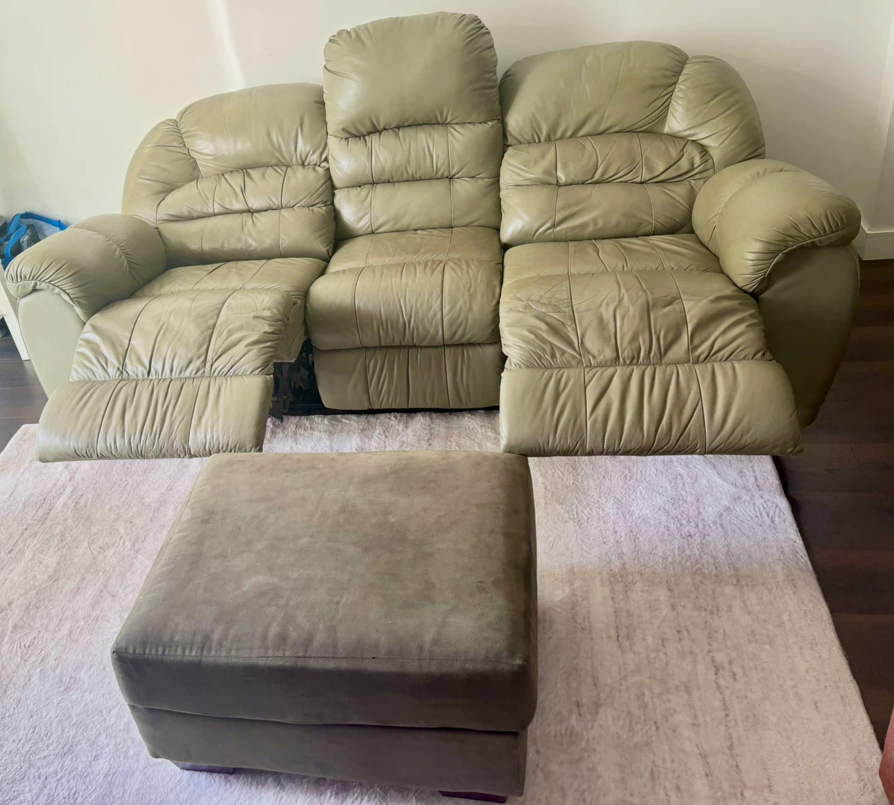 3-Seater Leather Reclining Sofa and Ottoman - MOVING SALE