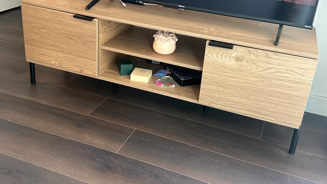 Modern Wood TV Stand with Power Outlet - Moving Sale - photo 2