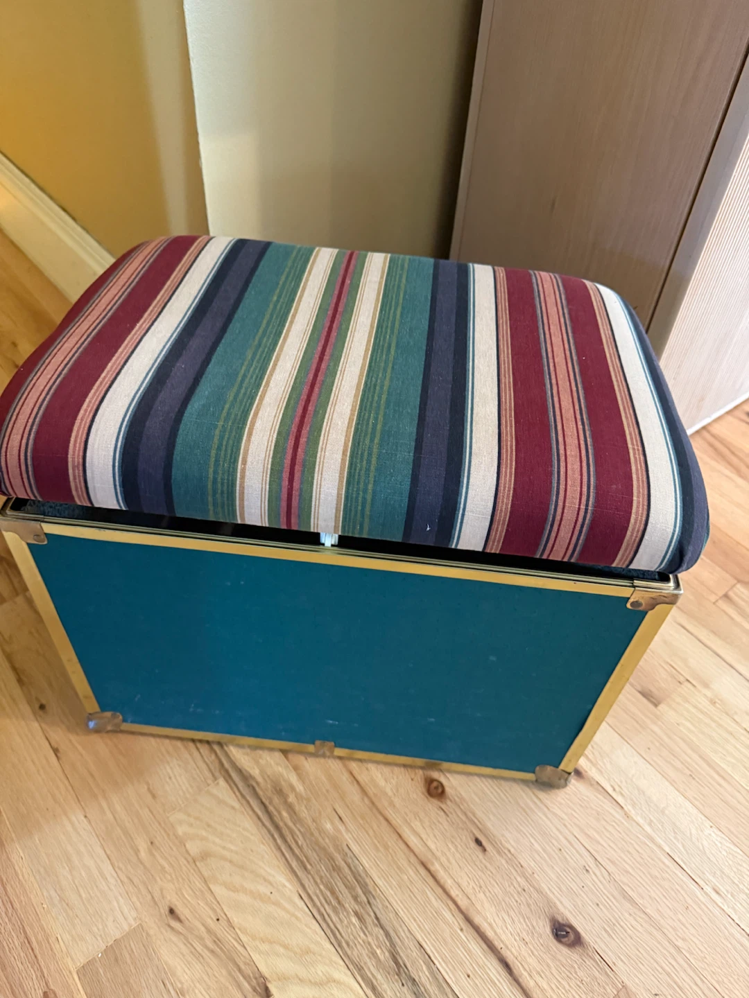 Striped Upholstered Storage Ottoman
