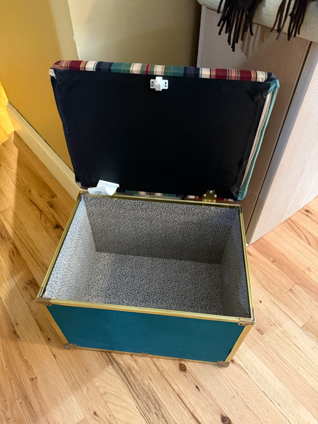 Striped Upholstered Storage Ottoman - photo 2