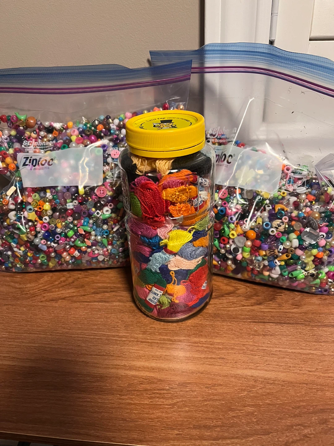 Two Big Bags of Assorted Beads and Friendship Bracelet Thread