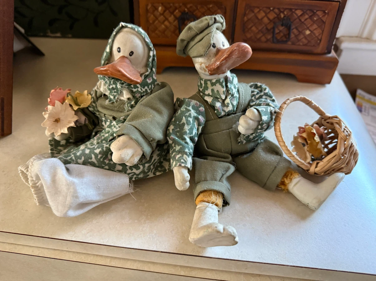 Vintage Porcelain and Fabric Duck Figurines