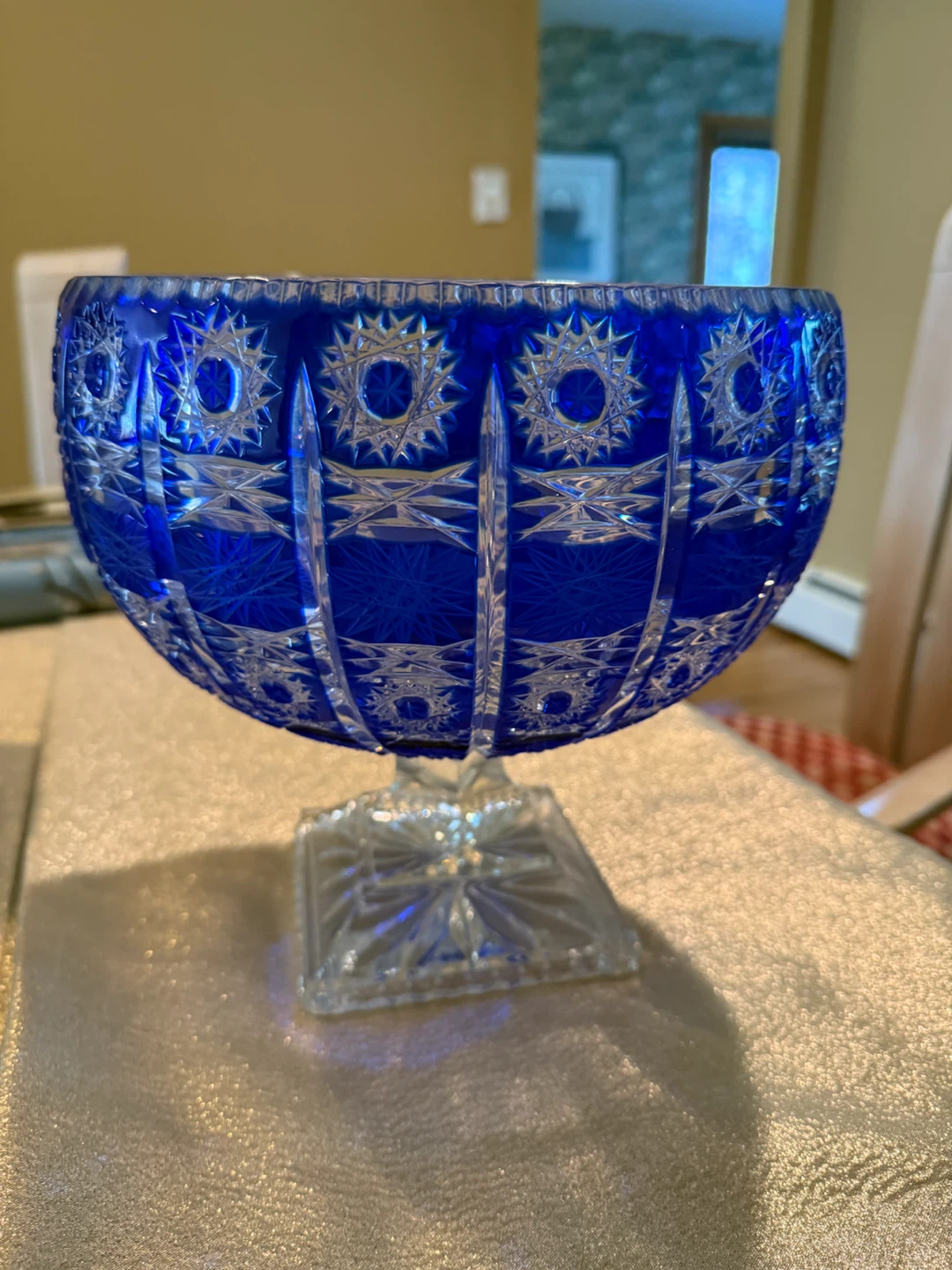 Vintage Blue Cut-to-Clear Crystal Footed Bowl