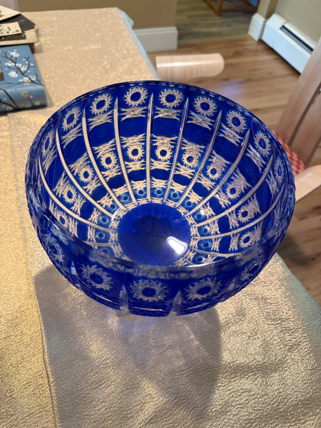 Vintage Blue Cut-to-Clear Crystal Footed Bowl - photo 2