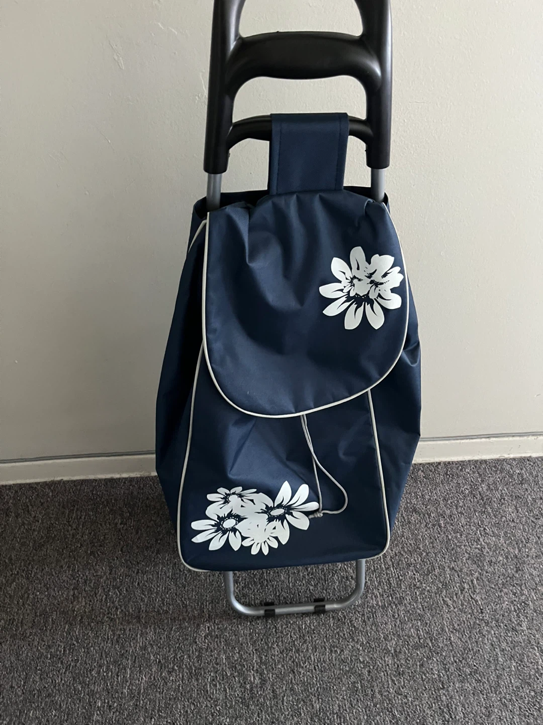 Navy Blue Floral Shopping Trolley