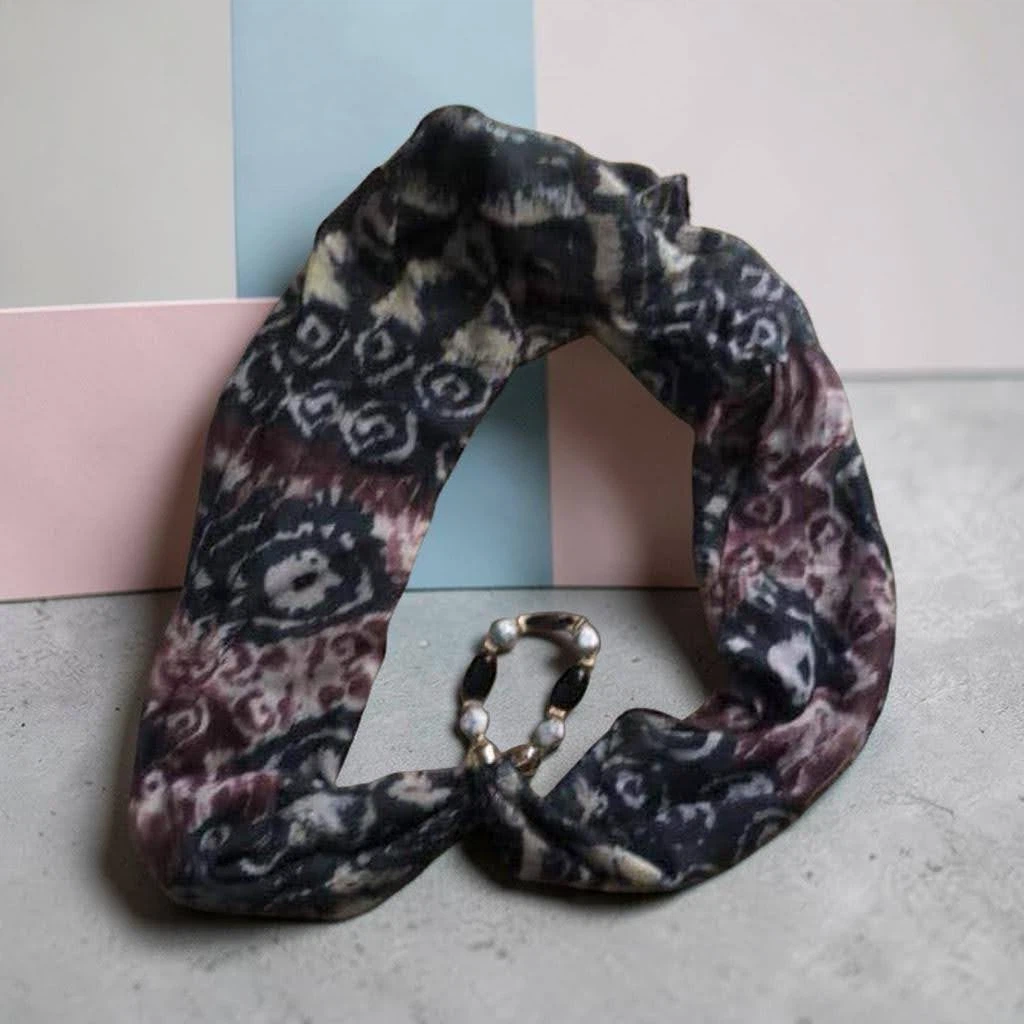 Abstract Print Infinity Scarf with Bead Accents