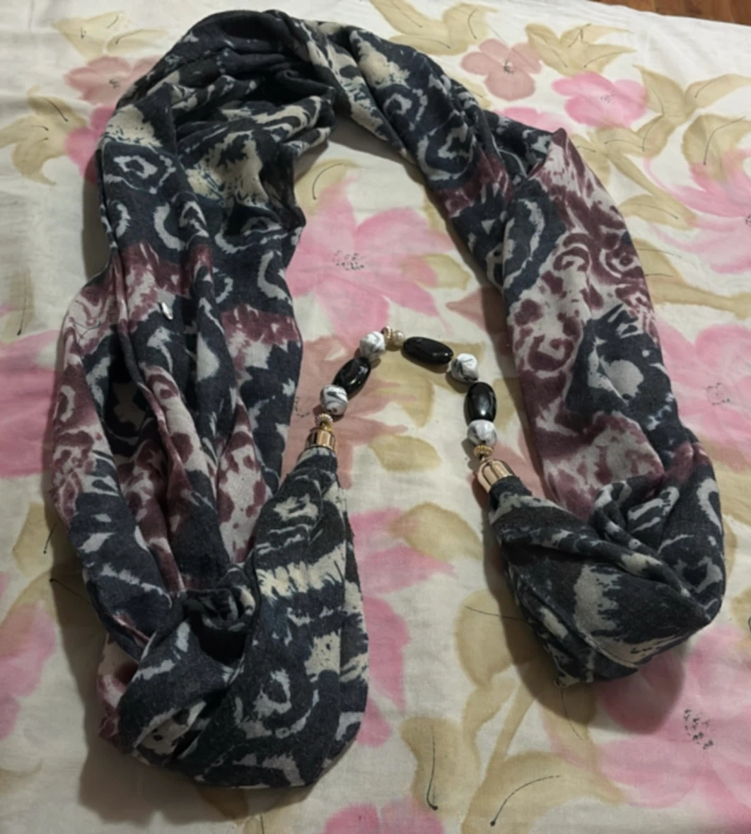 Abstract Print Infinity Scarf with Bead Accents - photo 3