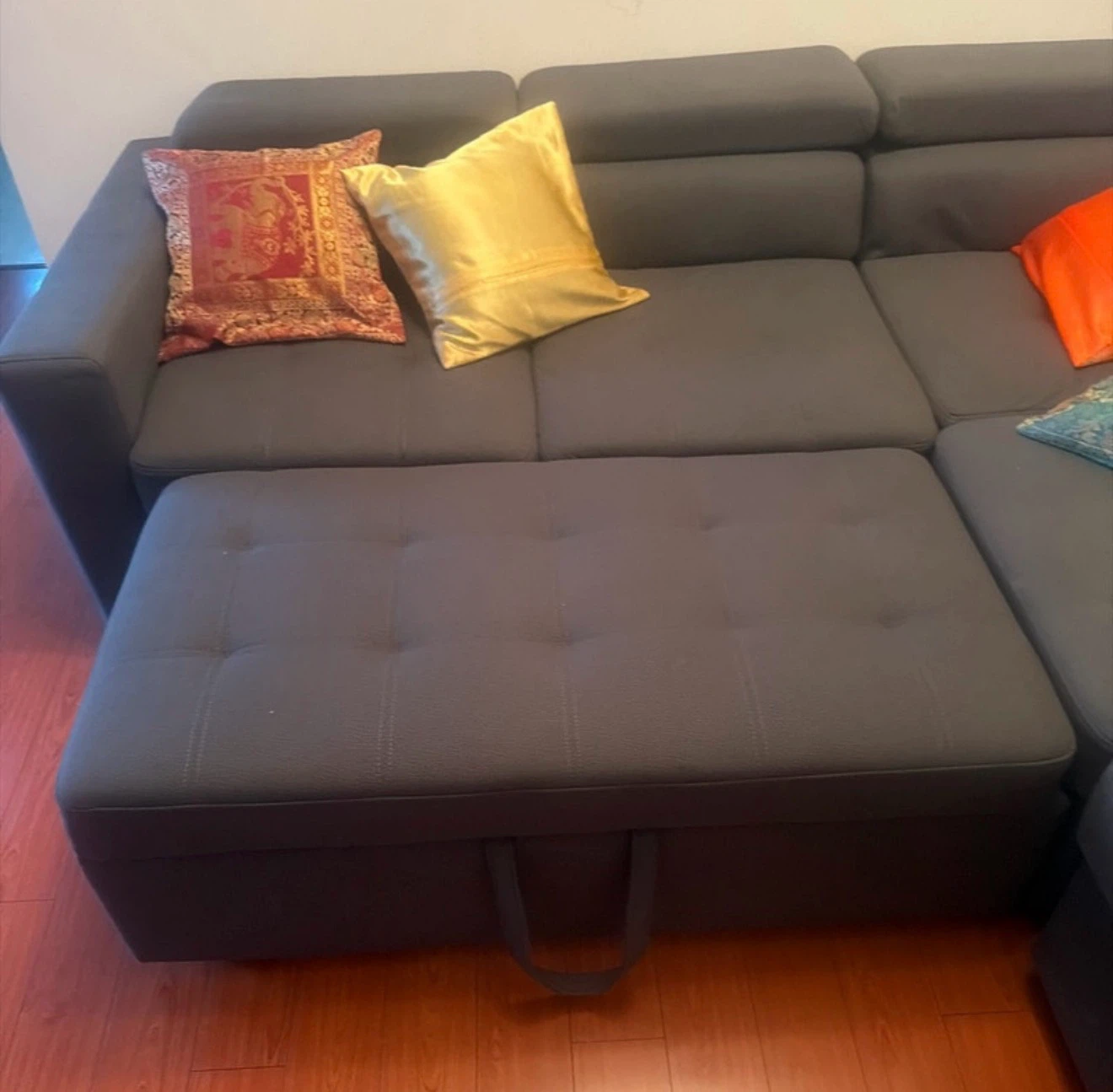 Dark Grey Sectional Sofa with Storage Ottoman