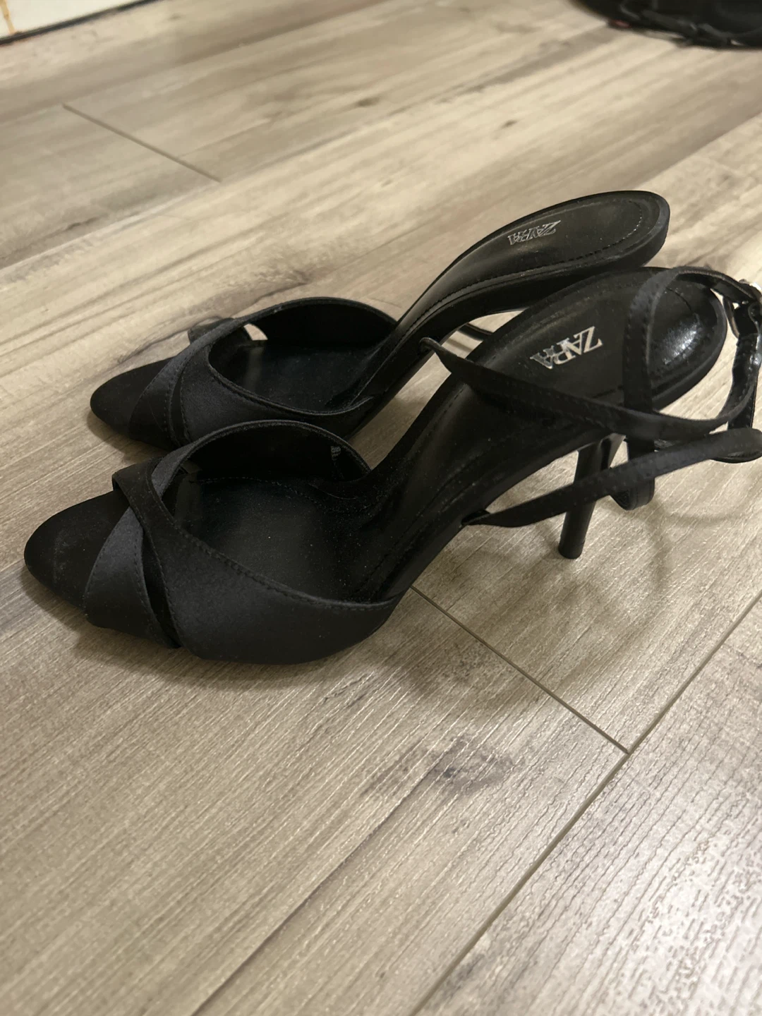 Zara Black Satin Strappy Heels (brand new)