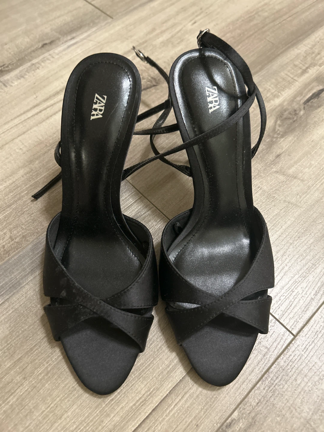 Zara Black Satin Strappy Heels (brand new) - photo 2